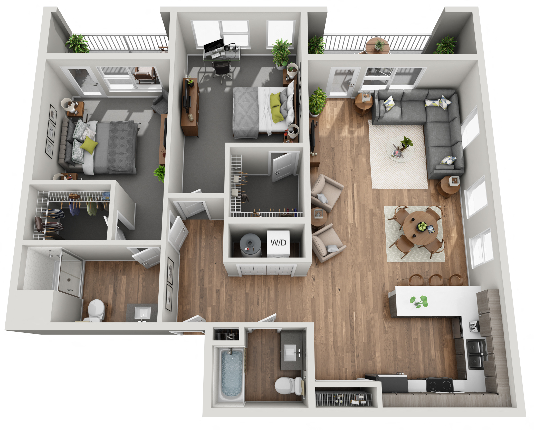 Floor plan for 2 beds, 2 baths, 1248 sqft